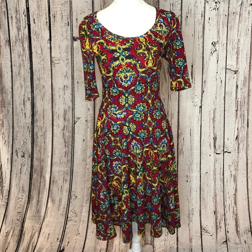 🏷 NWT LuLaRoe XS (2-4) Nicole‎ Dress Circle Skirt Bold Paisley Print Twirly!